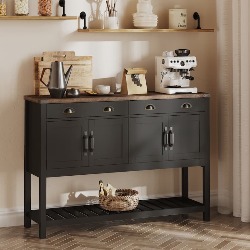 47'' Modern Farmhouse Console Storage Table - Two Drawers,Four-Door Cabinet with Slatted Display Shelf