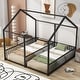 preview thumbnail 2 of 35, Metal Twin Size House Platform Bed with Two Shared Beds, Guardrails, Roof and Windows, Sturdy Frame, Black Finish