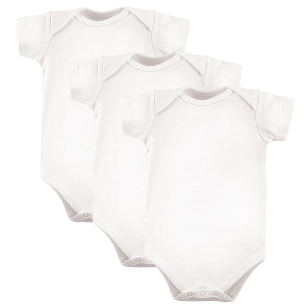 slide 1 of 1, Luvable Friends Cotton Bodysuits 3pk, White 0-3 Months - White Short Sleeve 3-Pack