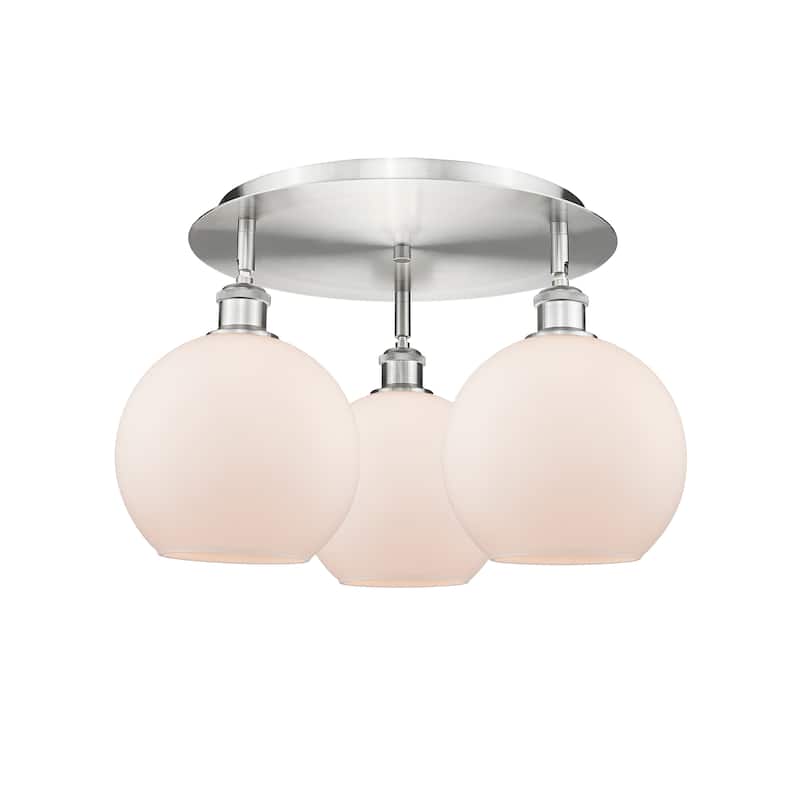 Innovations Lighting Athens - 3 Light 20" Flush Mount - Satin Nickel/Matte White
