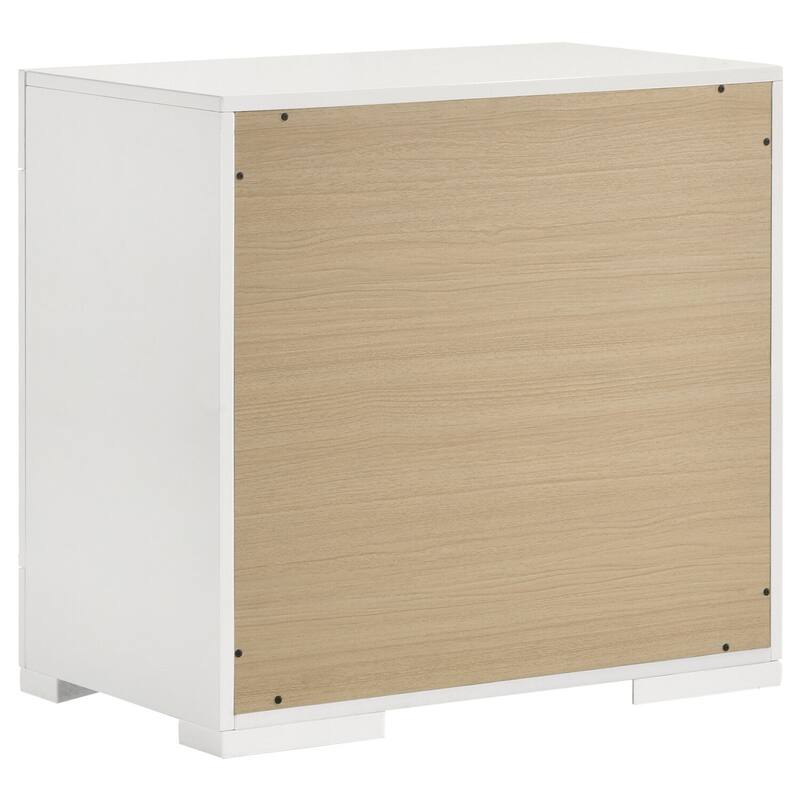 White High Gloss 2-Drawer Nightstand with Felt Lined Top Drawer, Modern Italian Style and Durable Construction