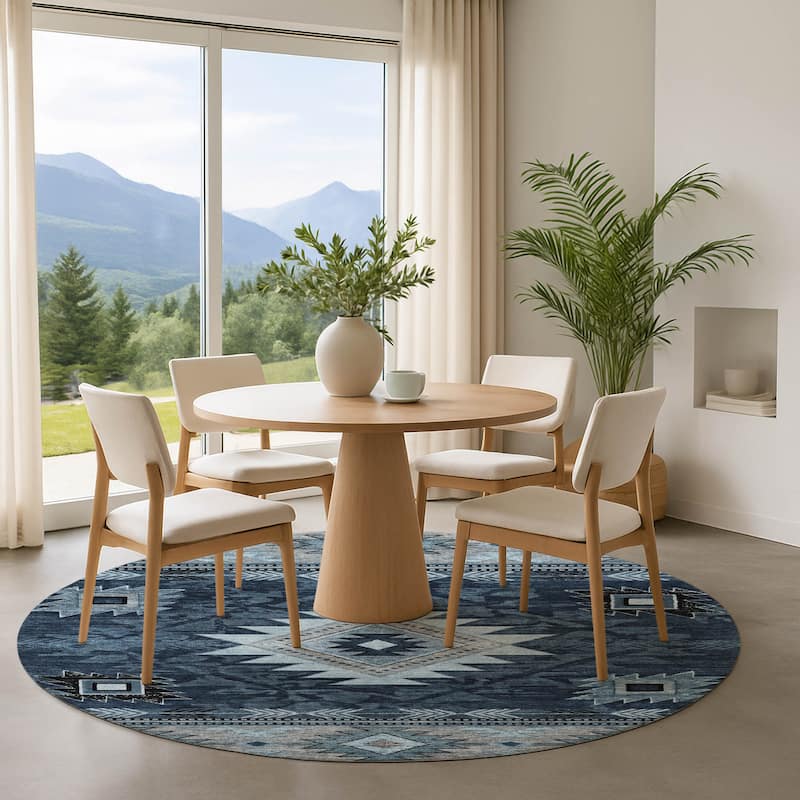 Premium Washable Super Soft Global Inspirations Mayfield Rug - Blue - 8' x 8'