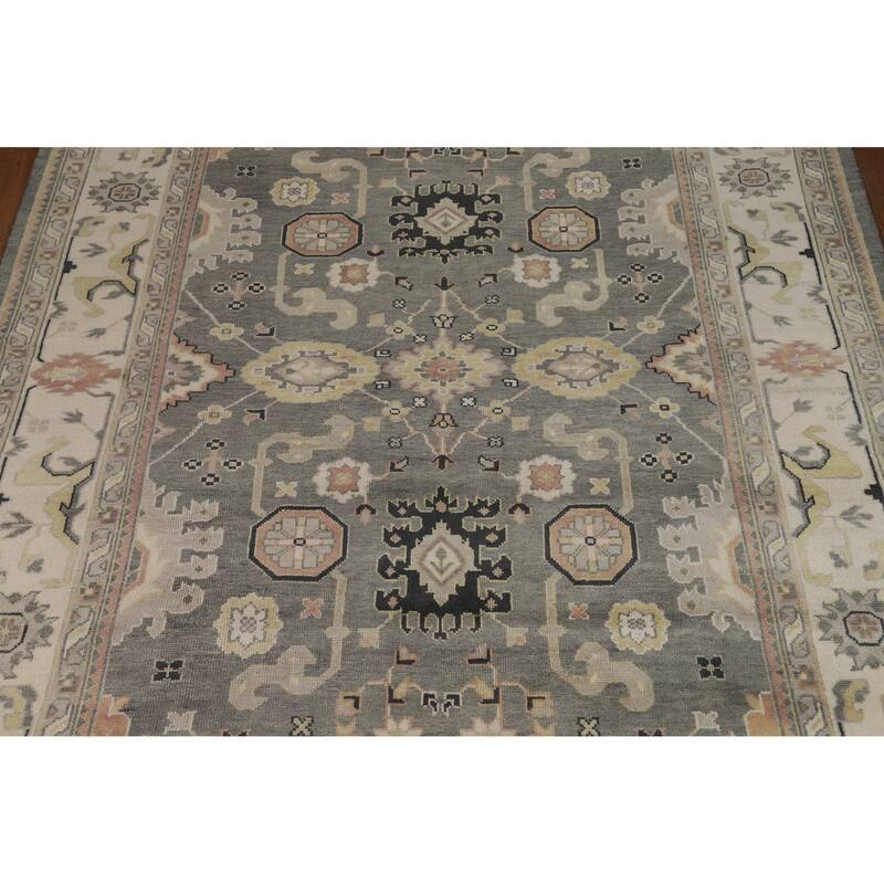 Gray Oushak Indian Area Rug Handmade Geometric Wool Carpet - 8'4" x 11'10"