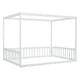preview thumbnail 6 of 7, Minimalistic Style Full Size Wooden Canopy Frame Floor Bed with Fence and Guardrails, White
