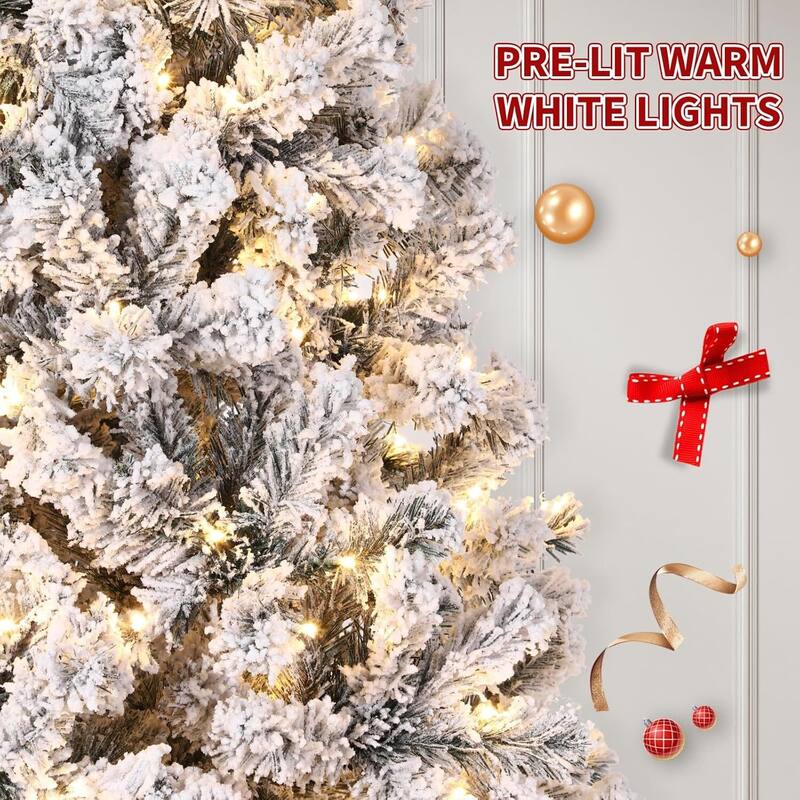Snow Flocked Pre-Lit Artificial Christmas Tree for Home Office