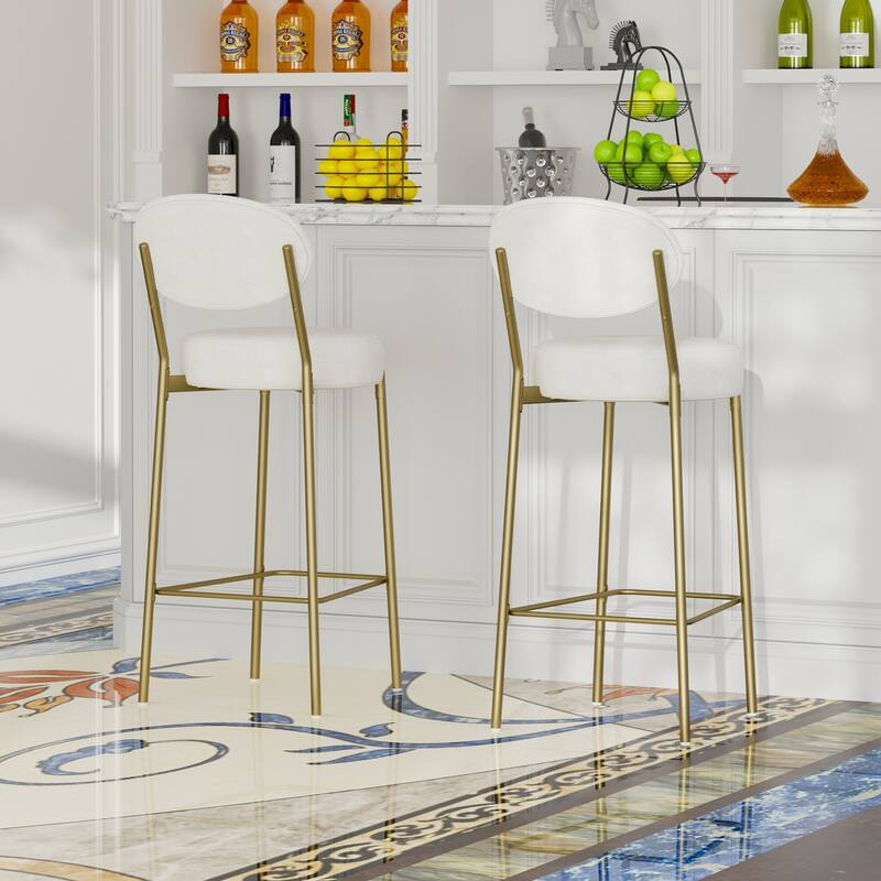 Bar Stool Set of 2, Armless Upholstered Dining Chairs with Footrest, Kitchen Counter Chairs with Back and Metal Legs