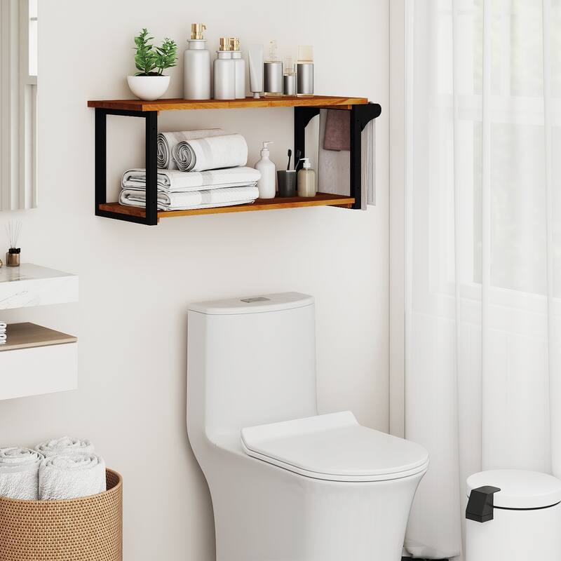 Gymax 40.5'' Long 2-Tier Storage Rack w/ Towel Bar Wall Mounted