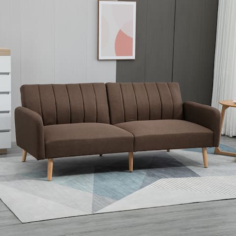 HOMCOM Two Seater Sofa Bed, Convertible Futon Couch Bed, Linen Upholstered Loveseat with Adjustable Backrest for Small Spaces