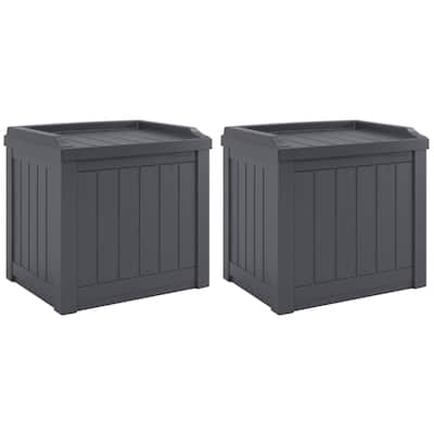Suncast 22 Gal Outdoor Patio Small Deck Box w/Storage Seat, Cyberspace (2 Pack) - 17.5
