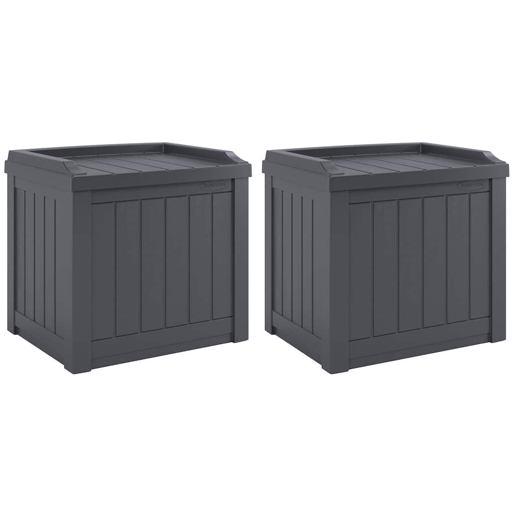 Suncast 22 Gal Outdoor Patio Small Deck Box w/Storage Seat, Cyberspace (2 Pack) - 17.5