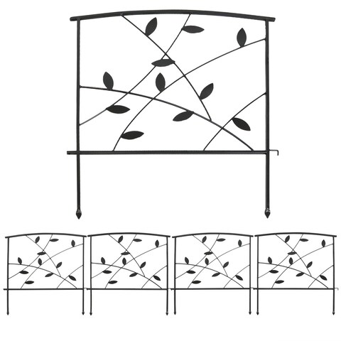 Sunnydaze Set of 5 Modern Leaves and Vines Steel Border Fence - 26.5 in x 32.25 in