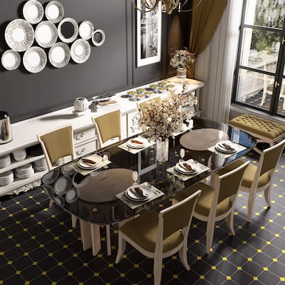 Merola Tile Vaudeville Octagon Antracita with Taco Lima 7-7/8" x 7-7/8" Porcelain Floor and Wall Tile