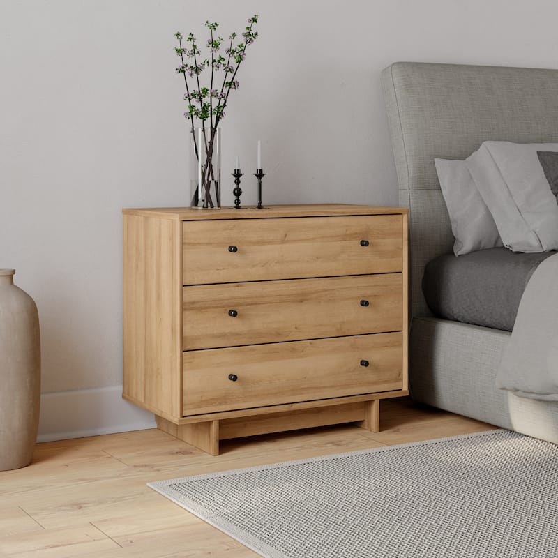 Prepac Finnley 3-Drawer 31" W Nightstand, Extra-Wide Bedside Table with Storage, Modern End Table for Home, Bedroom, Living Room