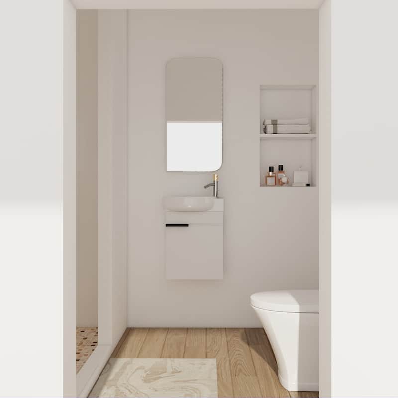 17 in.W Wall-Mounted Plywood Bathroom Vanity in White with Ceramic Sink - 16.8" x 21.3" - Glossy - White