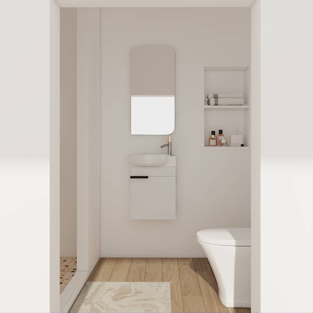 17 in.W Wall-Mounted Plywood Bathroom Vanity in White with Ceramic Sink