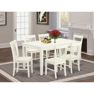 HomeStock 7-Piece Linen White Finish Solid Wood Top Dining Table with 6 ...
