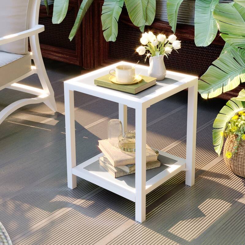 Outdoor Patio 2-Tier Small Square Side Table - 15.7 in L * 15.7 in W * 19.7 in H