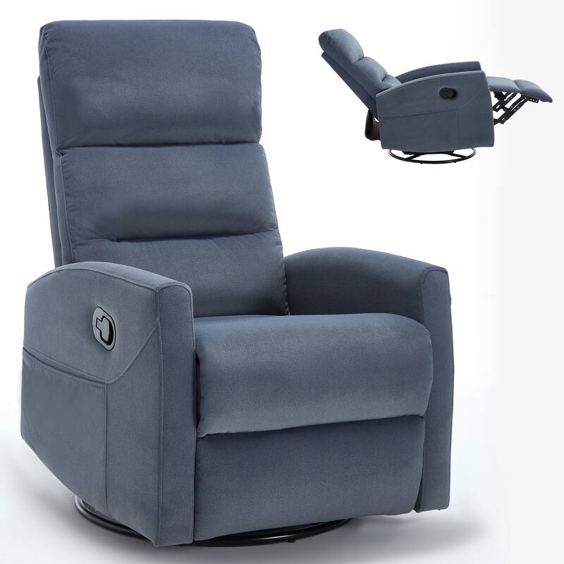 360° Swivel Rocker Fabric Single Manual Recliner Sofa with Cushion Back and Square Arms, Nursery Chairs
