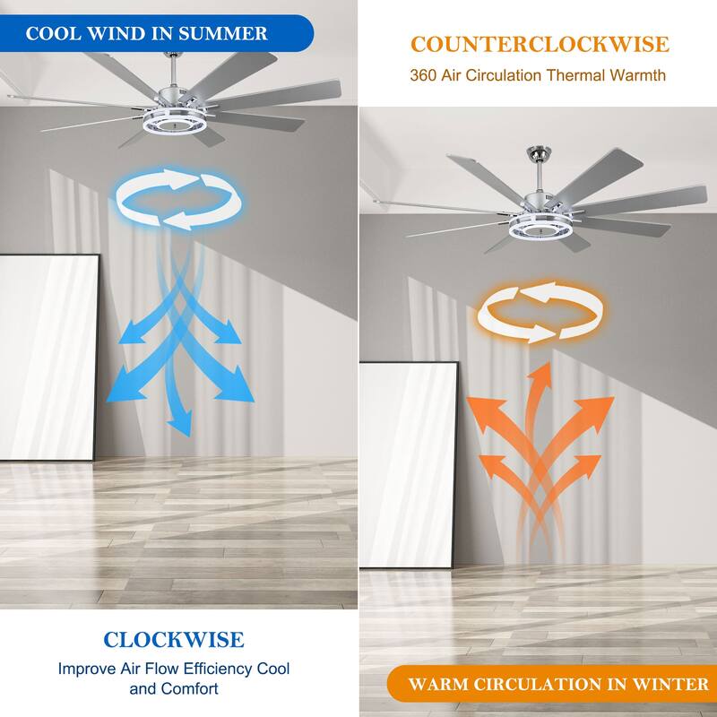 CurveCurio 72" Large Ceiling Fan w/ LED Lights, Wood Blades Ceiling Fan Quiet DC Motor w Remote for Lagre Rooms