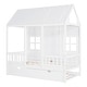 preview thumbnail 17 of 43, Wood House Bed with Twin Size Trundle, Wooden Daybed Frame with Roof and Window, Bedroom Furniture for Kids, Teens, Girls & Boys