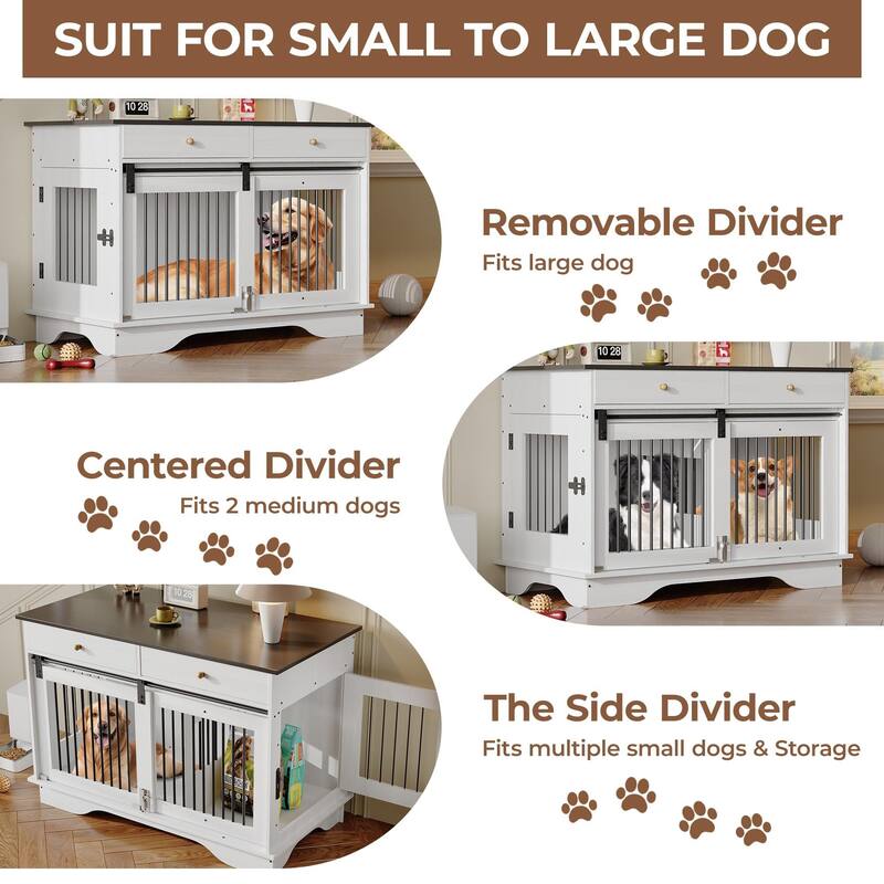 47" Dog Crate Furniture,Dog Crate Table with Drawers & Divider