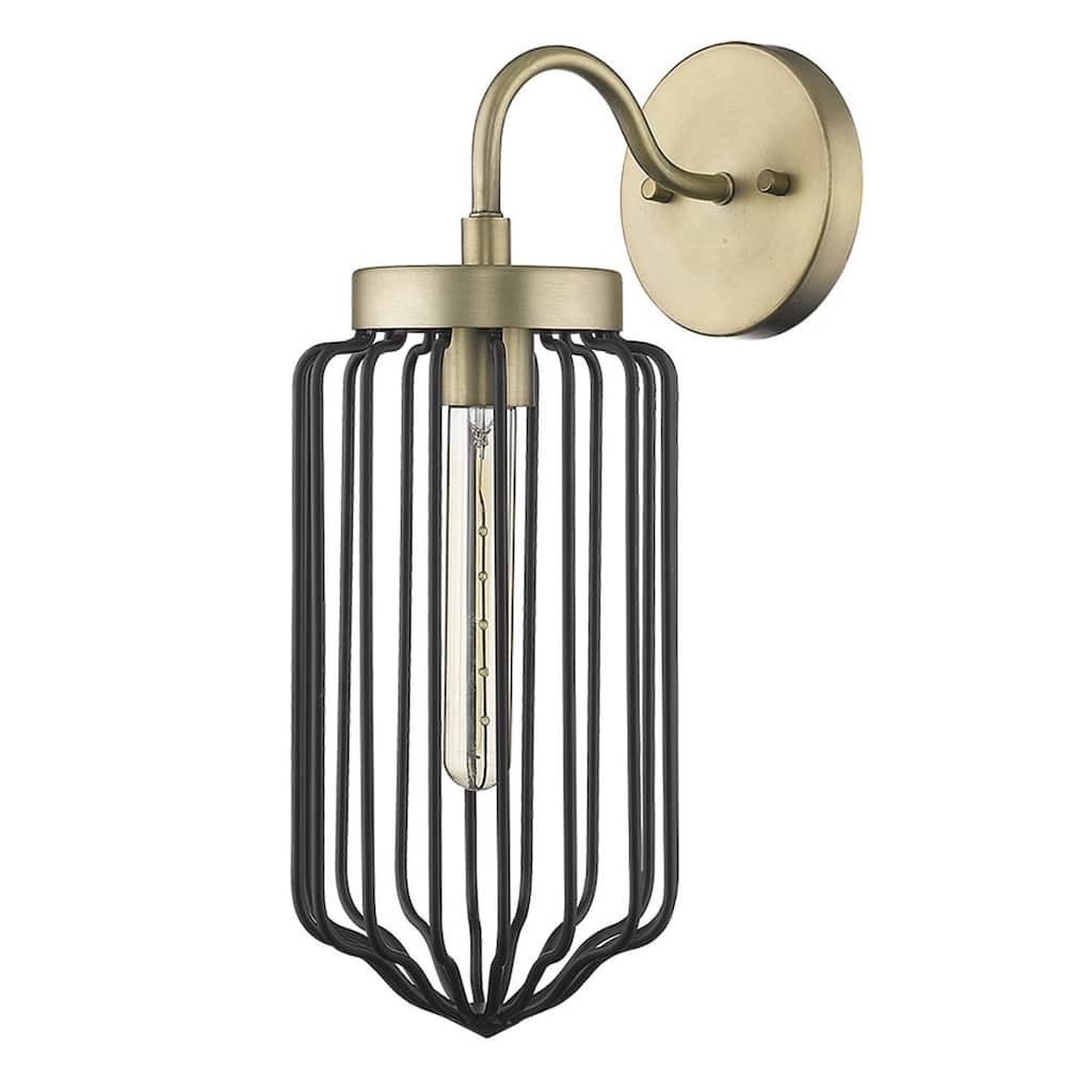 Modern Gold and Black Wall Sconce with Metal Cage Shade and Hardwired Light Fixture E26 Base - 17" H x 6.25" W x 9" D