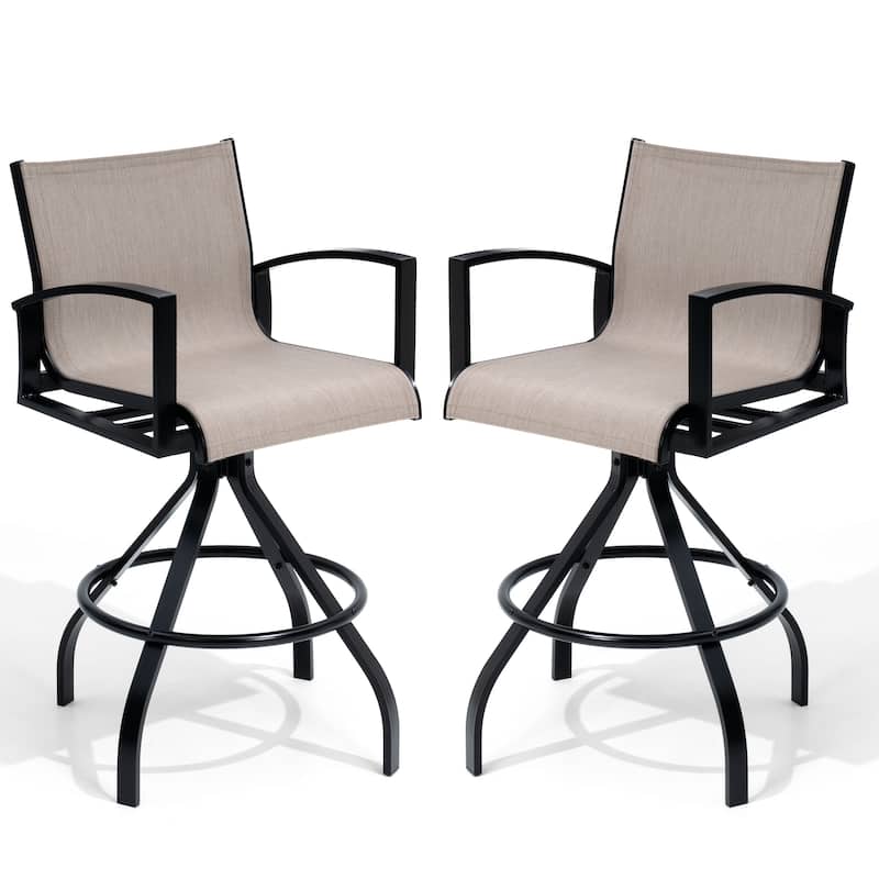 Outdoor Swivel Bar Stools Sunbrella Textilene Aluminum Patio Bar Chairs - Augustine Ashe, 2PCS
