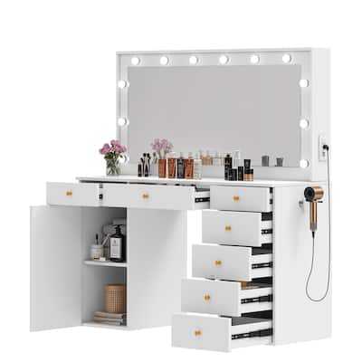 Makeup Vanity with Mirror and Lights Vanity Desk with Large Glass Top