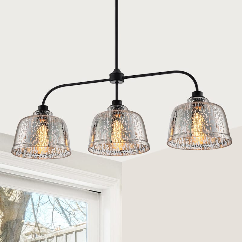 3-Light Bowl-Shaped Mercury Glass Linear Island Pendant Light - Dia.38.19-in - Dia.38.19-in