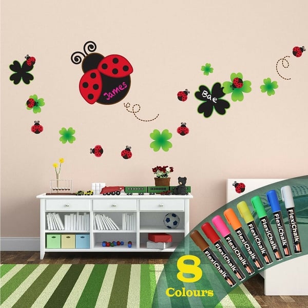 slide 2 of 6, Walplus Kid Ladybird Blackboard Chalkboard Wall Stickers Nursery Decor with Flexichalk Marker Bright Color Liquid Chalks Pen