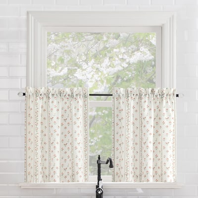 No. 918 Riverwood 2-pack Floral Stripe Semi-Sheer Rod Pocket 2-Piece Kitchen Curtain Tier Pair