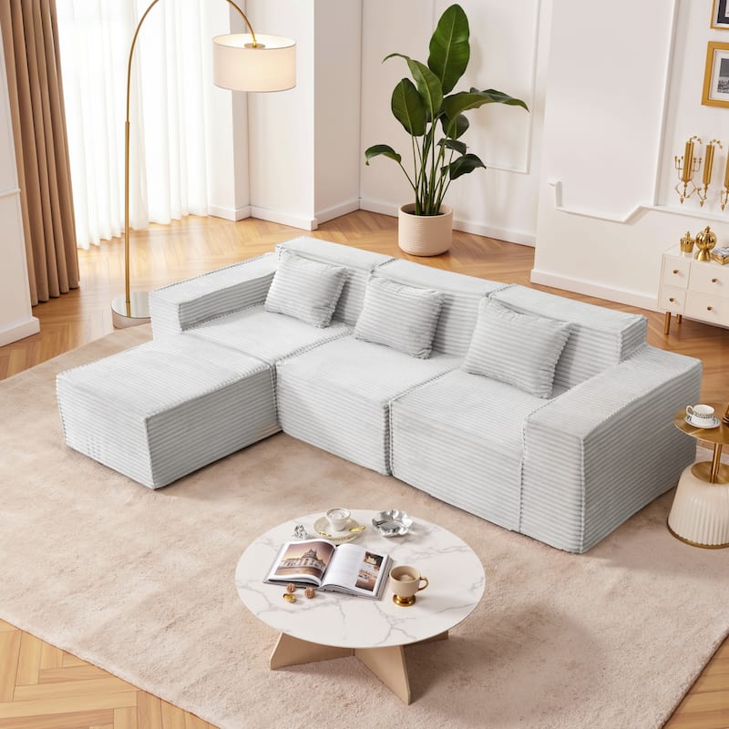 L-Shaped Modular Sectional Sofa,3-Seater with Ottoman,Striped Corduroy Fabric for Home, Apartment, Office
