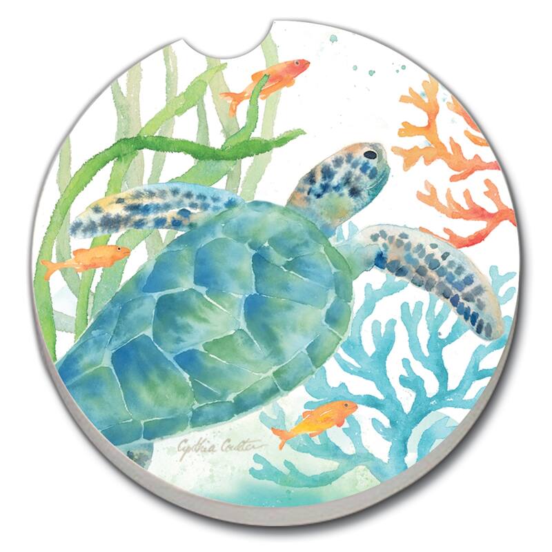 Counterart Absorbent Stoneware Car Coaster, Sea Life Serenade, Set of 2 - 2.5