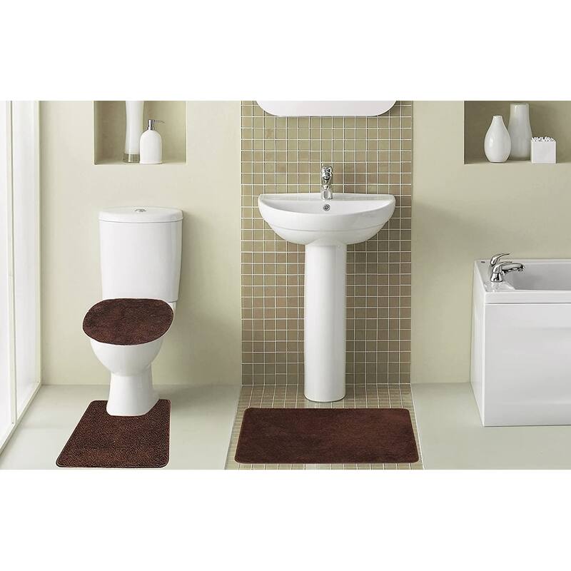 Hailey 3 Piece Bath Rug Set, Bath Mat, Contour Rug, Lid Cover, Soft Pile, Water Absorbent