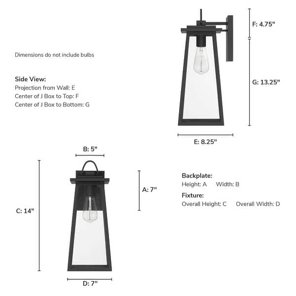 dimension image slide 3 of 4, Hunter Ivory Dusk Outdoor Black Wall Light - Modern/Contemporary, Cottage - Front Porch, Patio, Garage