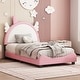preview thumbnail 1 of 18, Cute Twin Size Upholstered Bed with Unicorn Shape Headboard, Platform Bed with Headboard and Footboard White