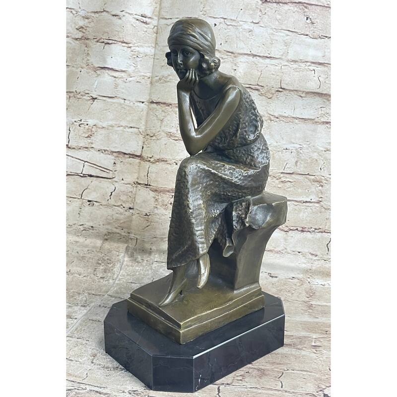Art Deco Flapper Girl Fashion Model Bronze Metal Statue Sculpture Figurative Art