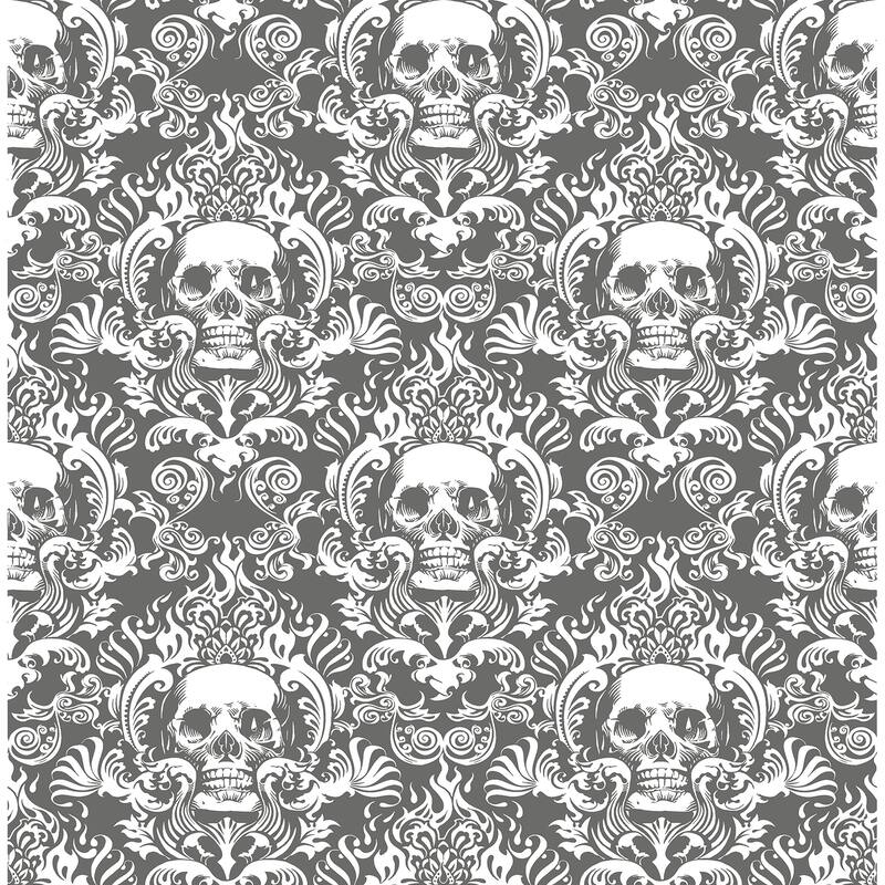 NuWallpaper Skulls Grey Fieri Novelty Peel & Stick Wallpaper
