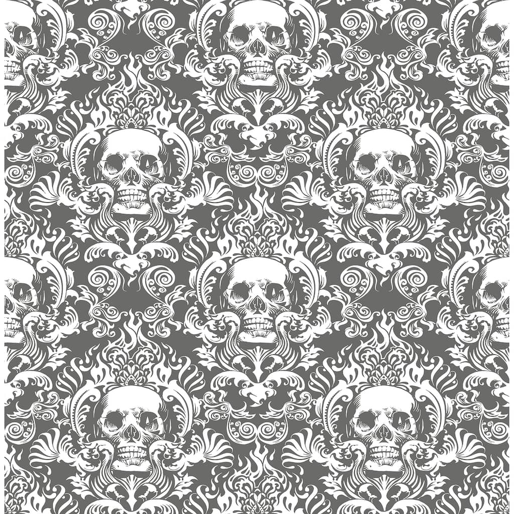 NuWallpaper Skulls Grey Fieri Novelty Peel & Stick Wallpaper