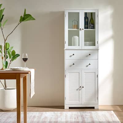 67" Tall White Pantry Cabinet – Spacious Storage with Doors, Shelves & Drawer for Kitchen, Bathroom or Craft Room