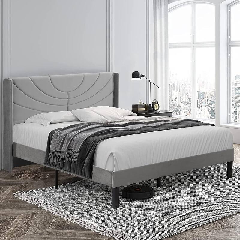 VECELO Bedroom Sets 3-pieces Bedroom Set with Height Adjustable Upholstered Bed and Nightstands Set of 2