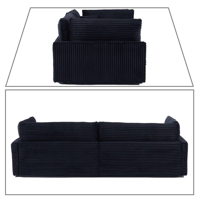 Classic Stylish Corduroy Fabric Upholstered Three-Seater Sofa with Two Throw Pillows