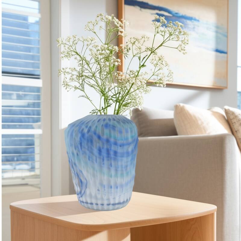 Glass Vase Ribbed Abstract Pattern for Flower Arrangement Home Decor