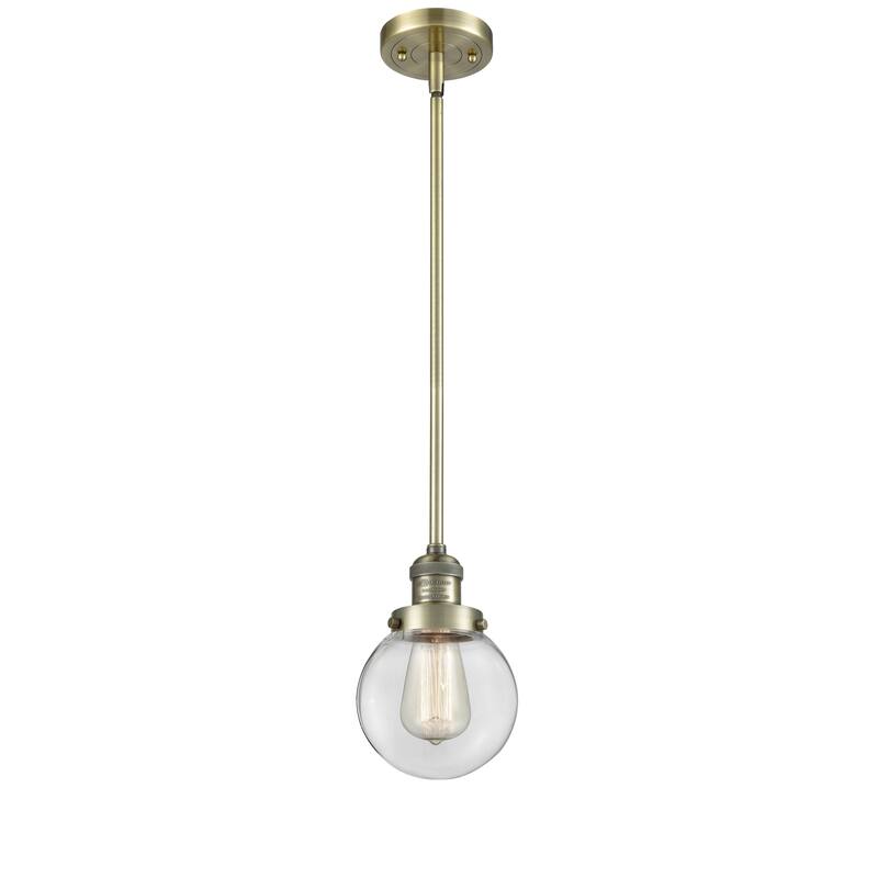 Innovations Lighting Franklin Restoration Beacon 1 Light 6" Stem Hung Mini Pendant - Antique Brass/Clear
