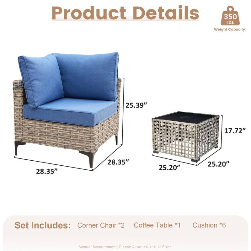 XIZZI 3-piece Rattan Wicker Patio Furniture Set with Coffee Table
