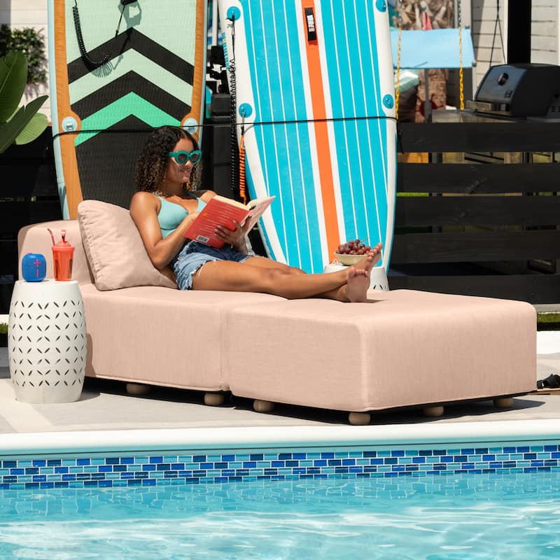 Jaxx Vada Outdoor Sun Lounger - Luxury Modular Chaise & Ottoman with Sunbrella Fabric and Waterproof Cover