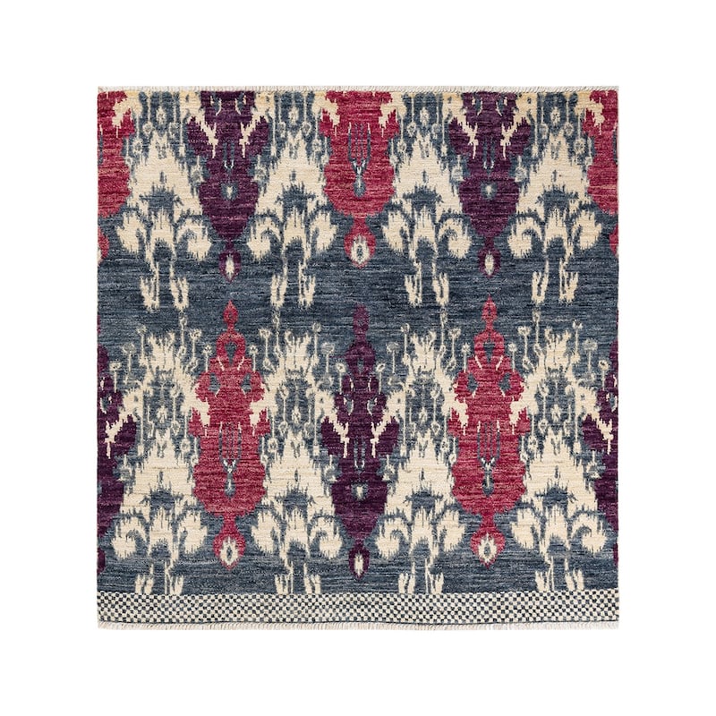 Overton Hand Knotted Wool Contemporary Ikat Ivory Area Rug - 6' x 9' - Ivory - 6' x 9'