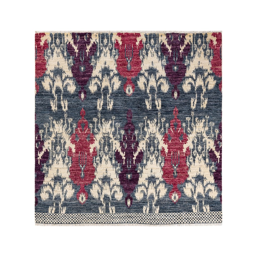 Overton Hand Knotted Wool Contemporary Ikat Ivory Area Rug - 6' x 9'
