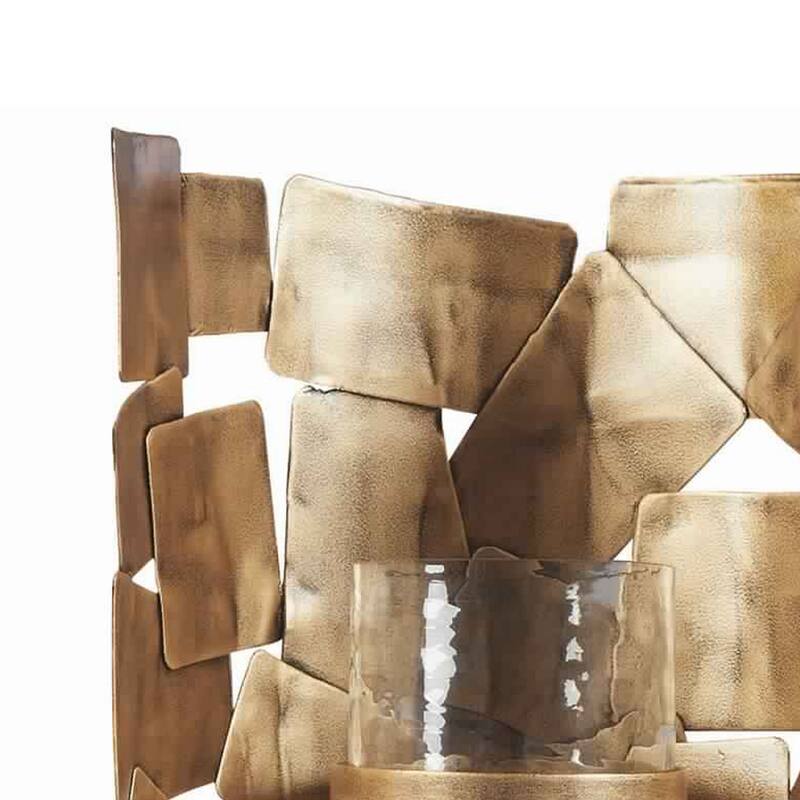 Bulged Frame Metal Wall Sconce with Candle Holder, Antique Gold and Clear