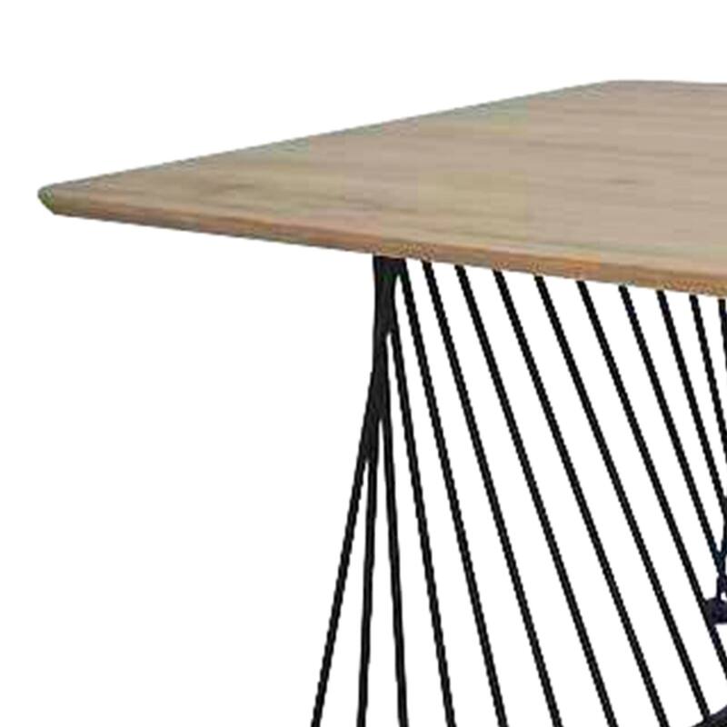 80 Inch Dining Table, Natural Oak Brown Top, Dual Pedestal Metal Base
